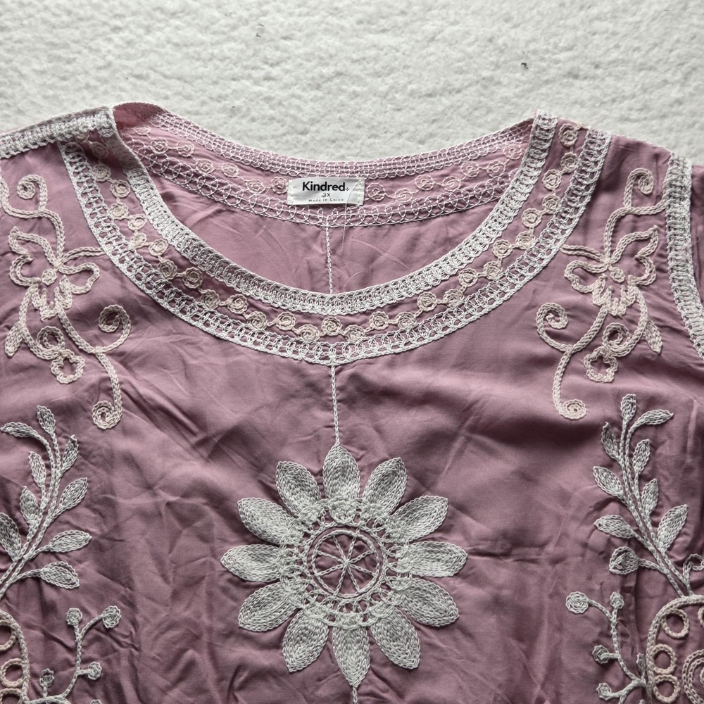 Kindred Blouse Womens Plus 3X Petite Pink Scoop Neck Short Flutter Tunic Top